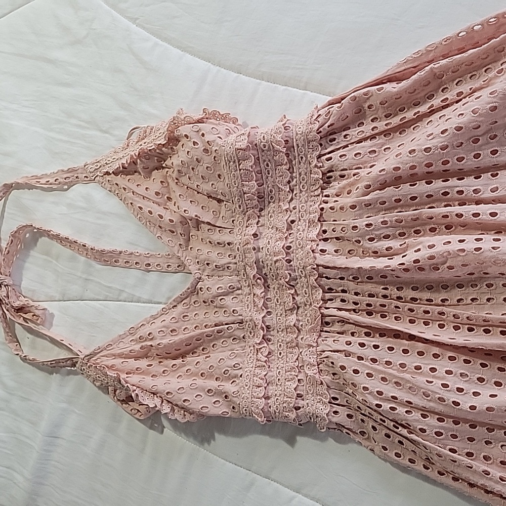 TOPSHOP ANGLAISE BRODERIE LACE HALTER TOP DRESS  4 BLUSH PINK - Picture 6 of 15